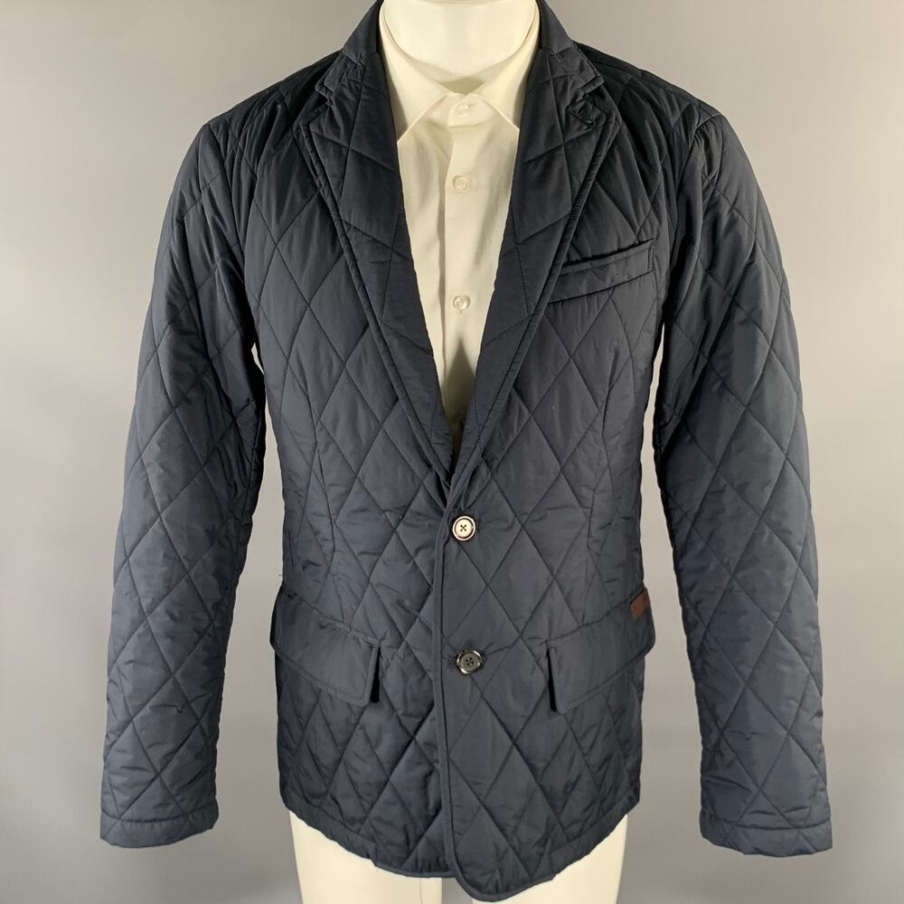 RALPH LAUREN Size M Navy Quilted Polyester Notch Lapel Jacket